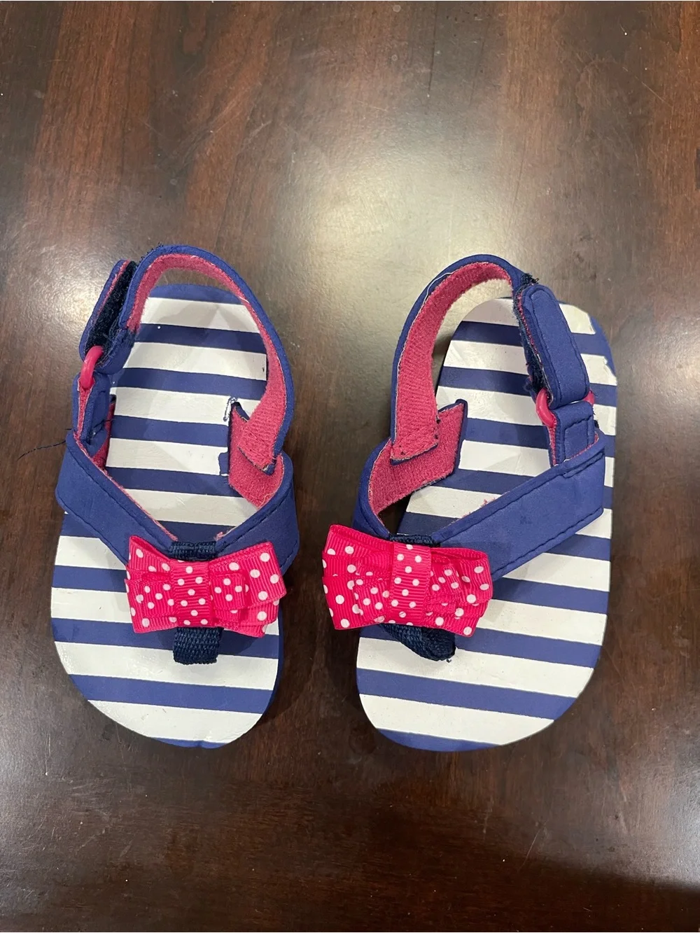 Toddler Navy and Hot Pink Bow Flip Flops